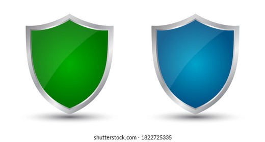 Two shields green and blue icons, protect signs – stock vector