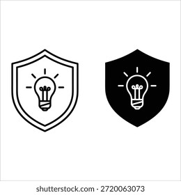 Two shields with lightbulb in black and white outline