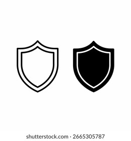 Dois escudos são mostrados, um com um contorno e o outro preenchido com preto.