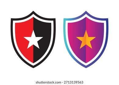 Two Shields with Stars One Red Black Gradient Purple Blue security protection