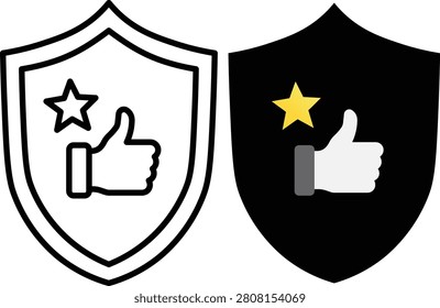Two shields with thumbs-up and star black white