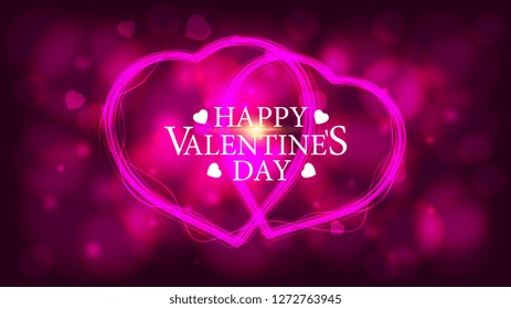 Two shining neon pink hearts - Valentine's Day greeting card