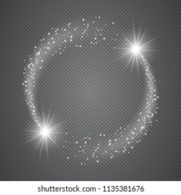 Two shining stars with sparkling tails of stellar dust forming a luminous ring. Vector illustration