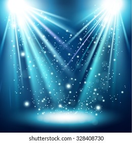 Two shiny blue light with falling snowflake