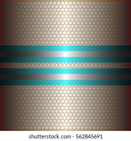Two shiny blue lines with silver background.Two glossy silver lines.gold plate with hexagon holes style design .
