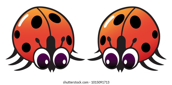Two shiny cartoon ladybugs are checking each other out