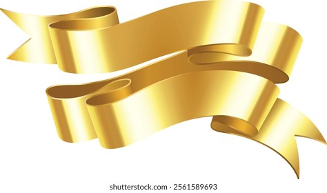 Two shiny and elegant golden ribbons waving in the wind, creating a luxurious and celebratory atmosphere, perfect for adding a touch of sophistication to any design