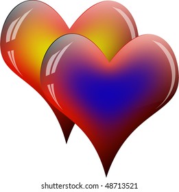 Two shiny heart. Symbol of love. Vector. Illustration