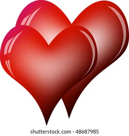 Two shiny hearts.Symbol of love. Vector. Illustration