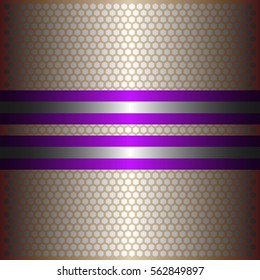 Two shiny purple lines with silver background.Two glossy silver lines.gold plate with hexagon holes style design .