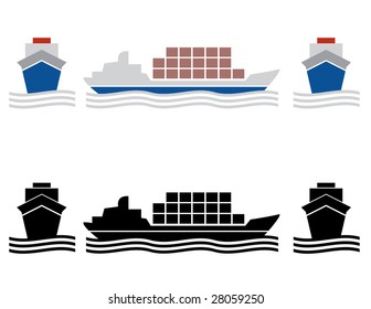 two ship cargo icons in colors and b/w