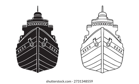 two ship heads one filled black and one outlined isolated on white background