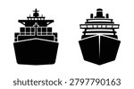 Two ship silhouettes against a white background showcasing detailed vessel outlines silhouette ships vessels freighter