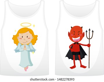Two shirts design with angel and devil illustration