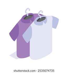 Two shirts hanging on a rack, symbolizing fashion or clothing retail