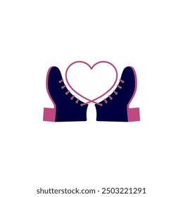 Zwei Schuhe mit Schnürsenkeln. Vektorgrafik. Ein Paar Damenschuhe mit langen Schnürsenkeln in Form eines Herzens.