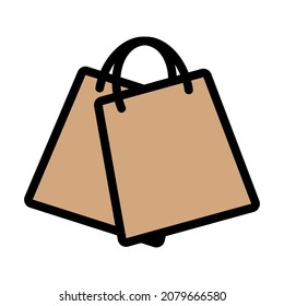 Two Shopping Bags Icon. Editable Bold Outline With Color Fill Design. Vector Illustration.