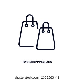 two shopping bags icon. Thin line two shopping bags icon from business and finance collection. Outline vector isolated on white background. Editable two shopping bags symbol can be used web and mobile