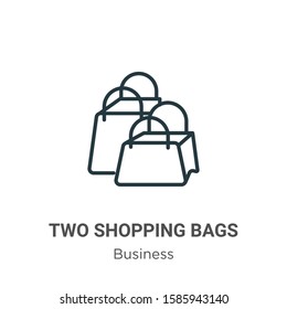 Two shopping bags outline vector icon. Thin line black two shopping bags icon, flat vector simple element illustration from editable business concept isolated on white background