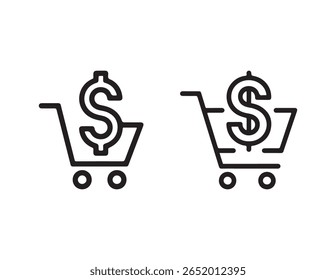 Two shopping cart icons with dollar signs inside isolated on white background