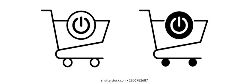 Two shopping cart icons featuring a power symbol design, ideal for e-commerce and technology themes.