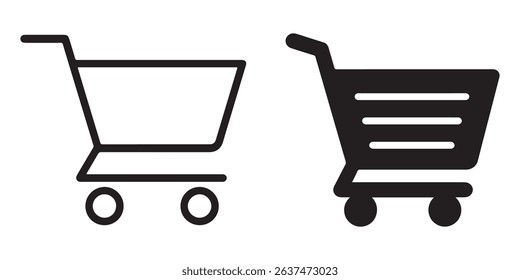 Two shopping cart icons one outlined and one filled in black color