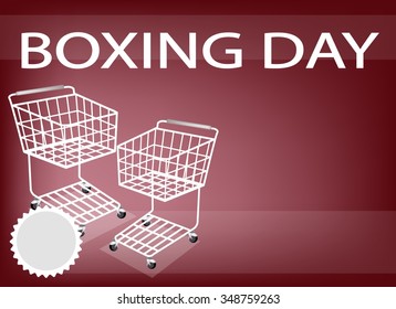 Two Shopping Cart on Boxing Day Background with Copy Space and Text Decorated, Sign for Start Christmas Shopping Season.