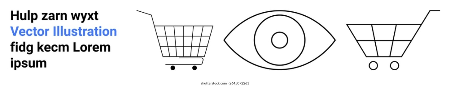 Two shopping carts and central eye symbol suggesting observation or monitoring in retail context. Ideal for e-commerce, surveillance, consumer behavior, marketing analysis, retail security, online