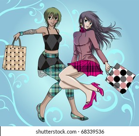 Two shopping friends - with background