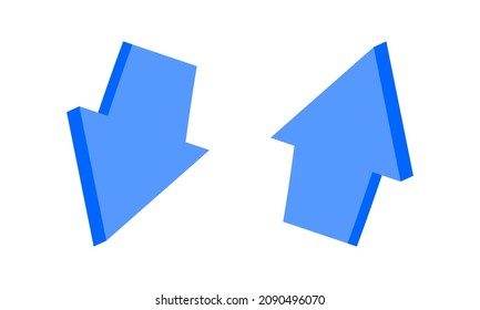Two short arrows with relief. Arrow, pointer, cursor design.