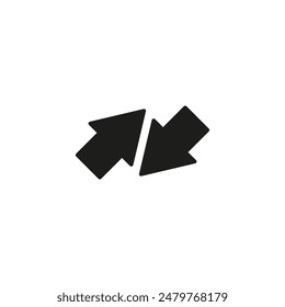 Dos Pequeñas flechas cortas apuntan en diferentes direcciones opuestas. Ilustración vectorial sobre fondo blanco.