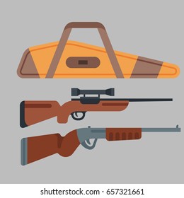 Two shotguns vector illustration hunting gun danger target trigger vintage ammunition steel firearm shot.