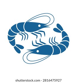 Two Shrimp Silhouettes Blue Vector Illustration On White Background