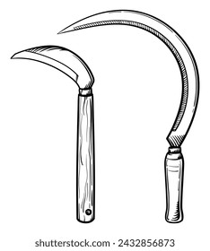 Two sickles on a white background. Vector illustration of a sickle.