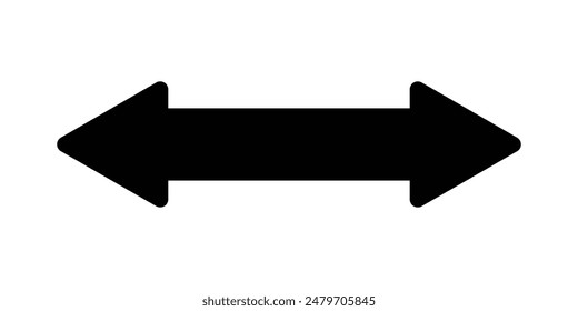 Two side arrow icon vector on white background. Double side long arrow vector, silhouette. Horizontal double-headed arrow. Vector illustration.