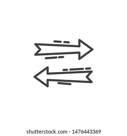 Two side arrow line icon. Left and right direction linear style sign for mobile concept and web design. Transfer arrows outline vector icon. Symbol, logo illustration. Vector graphics