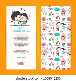 two side banner happy valentine's day with cartoon illustration, banner design vector