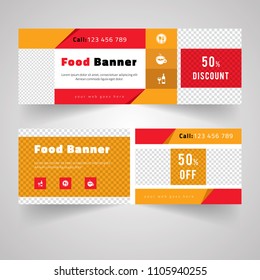 Two side Business Web banner standard sizes. Templates with round place for photos, buttons. Vector illustration, Easily Editable Vector.