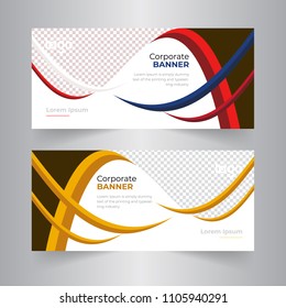 Two side Business Web banner standard sizes. Templates with round place for photos, buttons. Vector illustration, Easily Editable Vector.