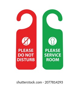 Two Side Door Hanger Sign Tags, please do not disturb, please service room, Door Hanger Sign, Hanger badge.Vector Illustration
