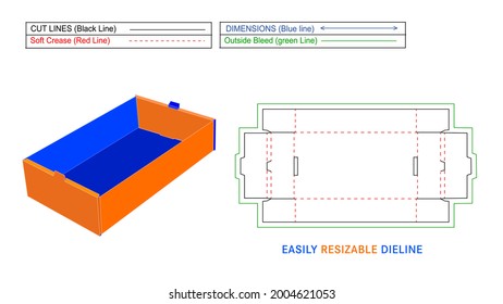 Caja de doble pared lateral y bandeja de bloqueo lateral y plantilla de línea de caja personalizada de cartón y caja vectorial 3D