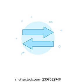 Two side opposite transfer arrows vector icon. Flat illustration. Filled line style. Blue monochrome design. Editable stroke. Adjust line weight.