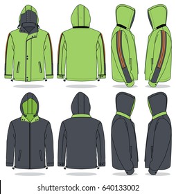 Two Side Outside & Inside Jacket Design With Green/Gray Colors Vector.Front, Back And Side Views.