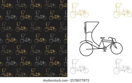 Two side of Seamless pattern of rickshaw and a line art of three wheeler