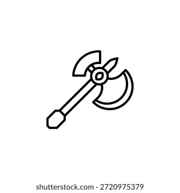 Two Sided Battle Axe Line Icon For Fantasy Game Weapon