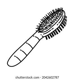 Two Sided Brush for Pet Grooming Tools Hand Drawn Icon Set Vector.