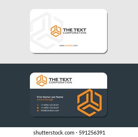 two sided business card with abstract yellow hexagon, ready for printing