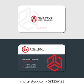 two sided business card with abstract red hexagon, ready for printing