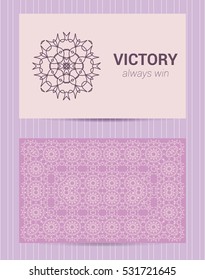 Two sided business card . Ornamental design template with front and back side, logo and decorative pattern. Vector illustration