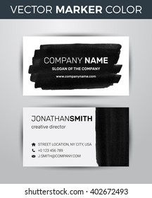 Two sided business card template. Black paint strokes markers. 